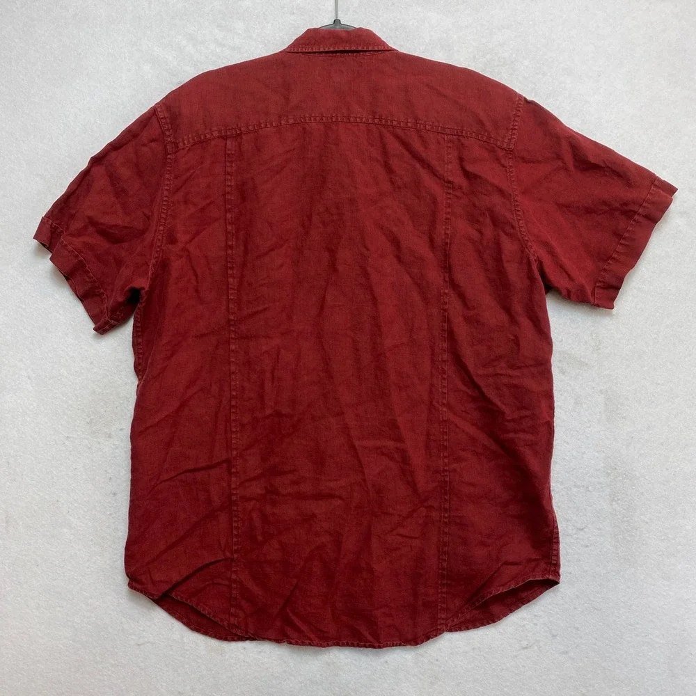 Banana Republic Shirt Mens XL Red Short Sleeve Linen Safari Pocket Button Up